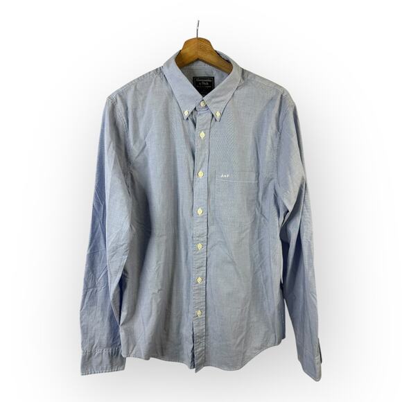 Abercrombie & Fitch Mens size Large Long Sleeve Chambray Button Down Shirt Blue - Picture 1 of 10